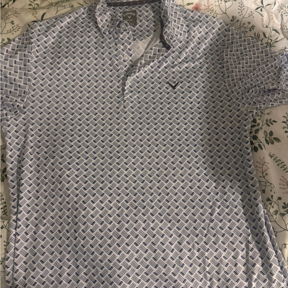 Callaway Blue and White Polo Shirt with Geometric Pattern
